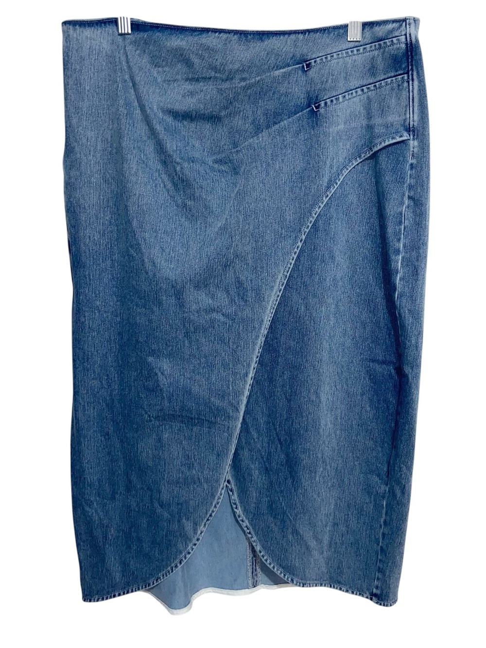Halara Skirt Womens XL Flex Ruched Tulip Hem Denim Midi Blue Stretch Boho NWT